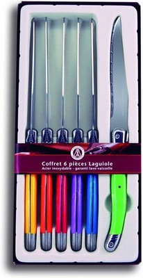 Laguiole Heritage Steak Knife Set; Vibrant Multicolored Handles, 4.5-Inch Serrat