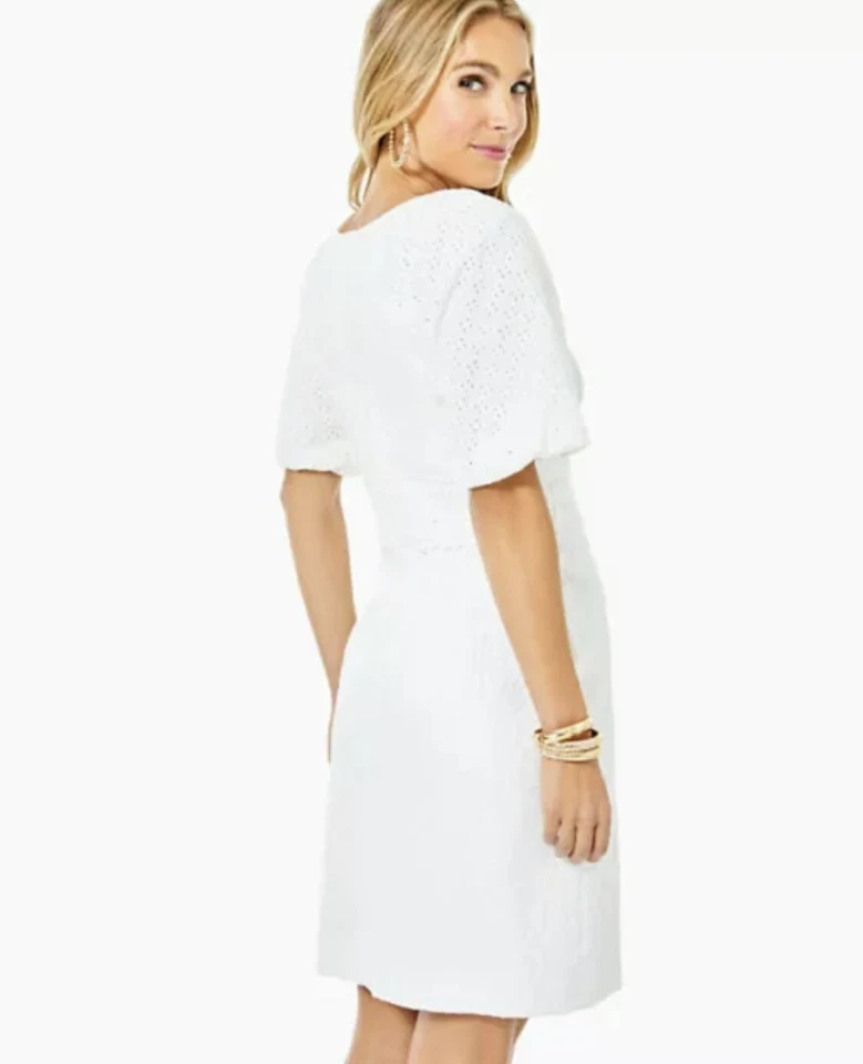 Lilly Pulitzer Jazlyn Dress White Who Let The Fronds Out Pucker Jacquard Size 00 - Image 2 of 4