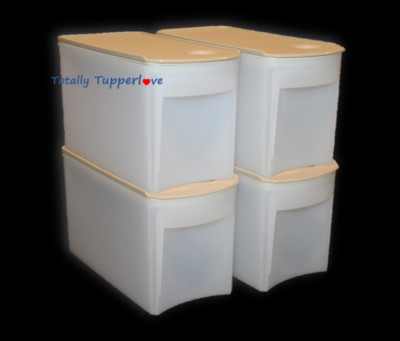 Tupperware Set of 4 Shelf Smart #2 Modular Containers 6 Cup Rectangles Hazelnut