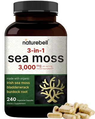 Irish Sea Moss 3000mg+Burdock Root Irish Moss for Immune Gut Energy 240 Capsules