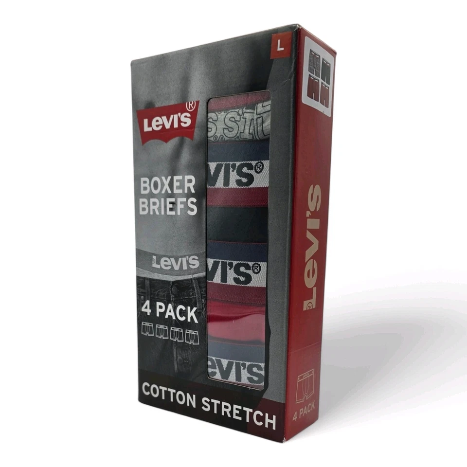 Pack de 4 calzoncillos boxer elásticos de algodón negro, rojo y gris Levi's para hombre Foto 2 de 4