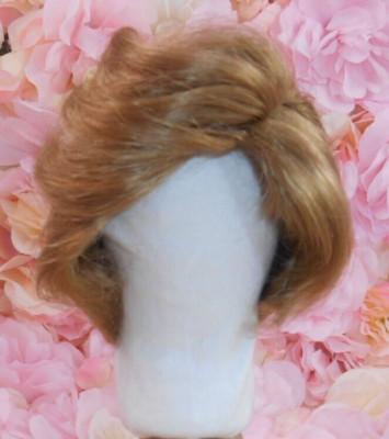 DOLL WIG dark blonde size 9 short &boy side part style Unused OLD STOCK full cap