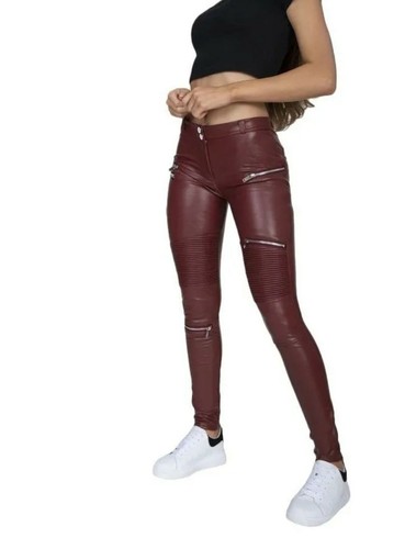 HUGZ JEANS WINE FAUX LEATHER BIKER 