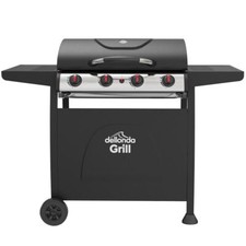 Dellonda 4 Burner Gas BBQ Grill, Ignition, Thermometer, Black/Stainless Steel