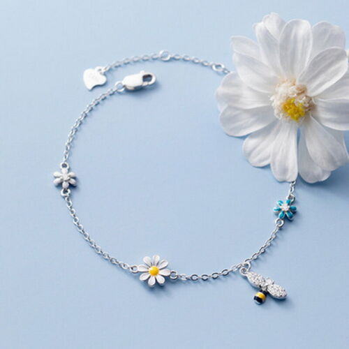 2022 Fashion 925 Silver Bee Daisy Flower Bracelet Chain Women Jewellery Gift