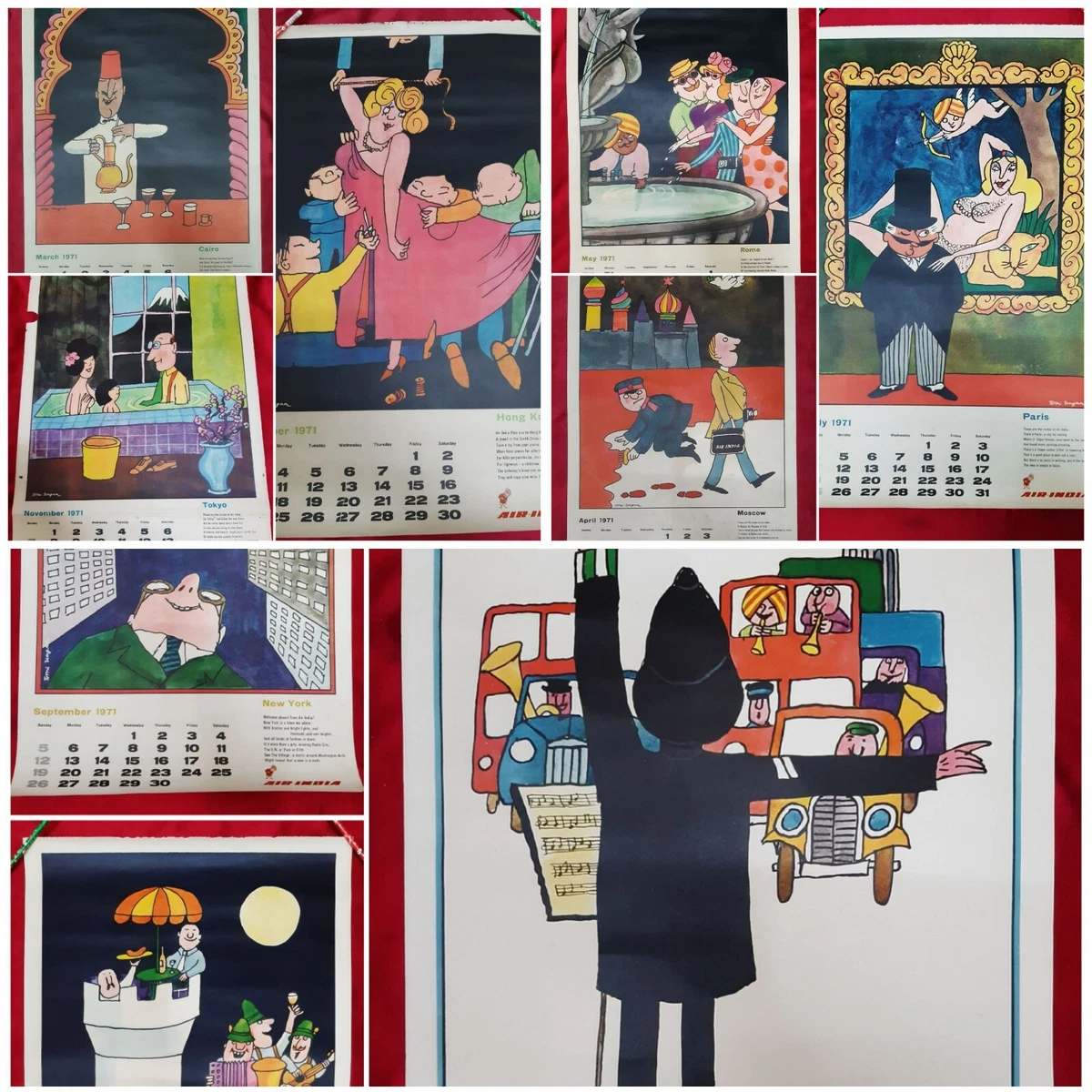 TOMI UNGERER 1971 Air India Travel Calendar Posters Collections x8 FREE  SHIPPING | eBay
