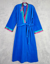 Vtg 70s Vanity Fair Robe S Blue Velour Peignoir House Lounge Dress Satin Trim