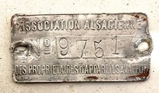 Ancienne plaque Association Alsacienne des propriétaire d'appareil à vapeur