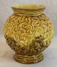 Vintage Haeger Pottery #4081 Brown Yellow Orange Unique Textured Art Vase