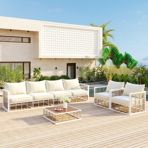 Modern Minimalist 7-Piece Metal Patio Sectional Sofa Set, All-Weather Garden