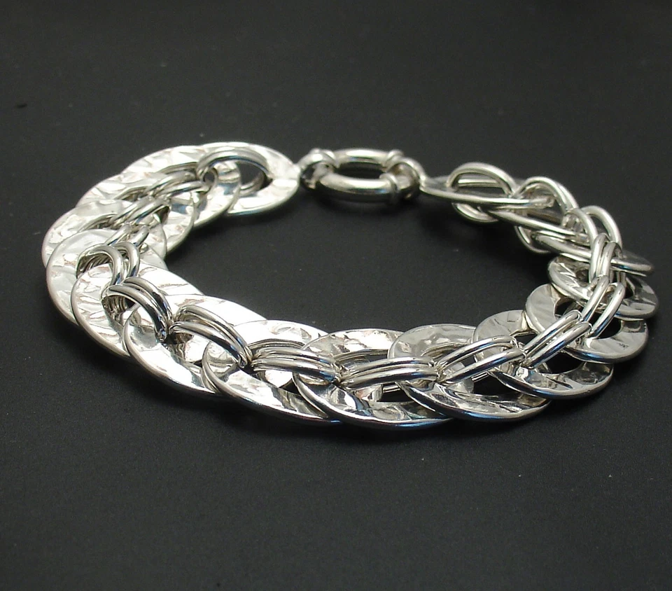8.5" Hammered Shiny Oval Link Bracelet Senora Lock Real Sterling Silver QVC - Image 2 of 4
