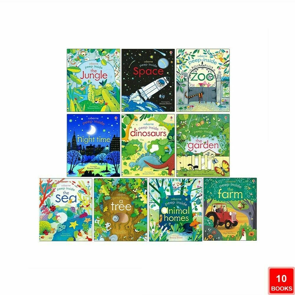 Usborne Peep Inside Collection 10 Books Set Tree, The Sea, the Jungle, Space