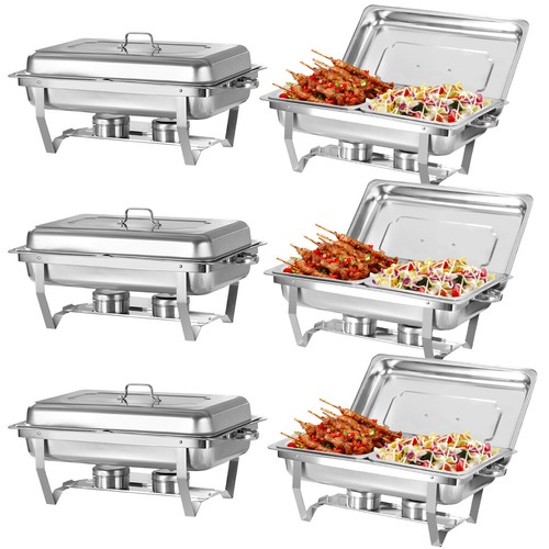 6 Pack Stainless Steel Chafing Dish Sets 2 pan 8 QT Catering Chafer Food Warmer