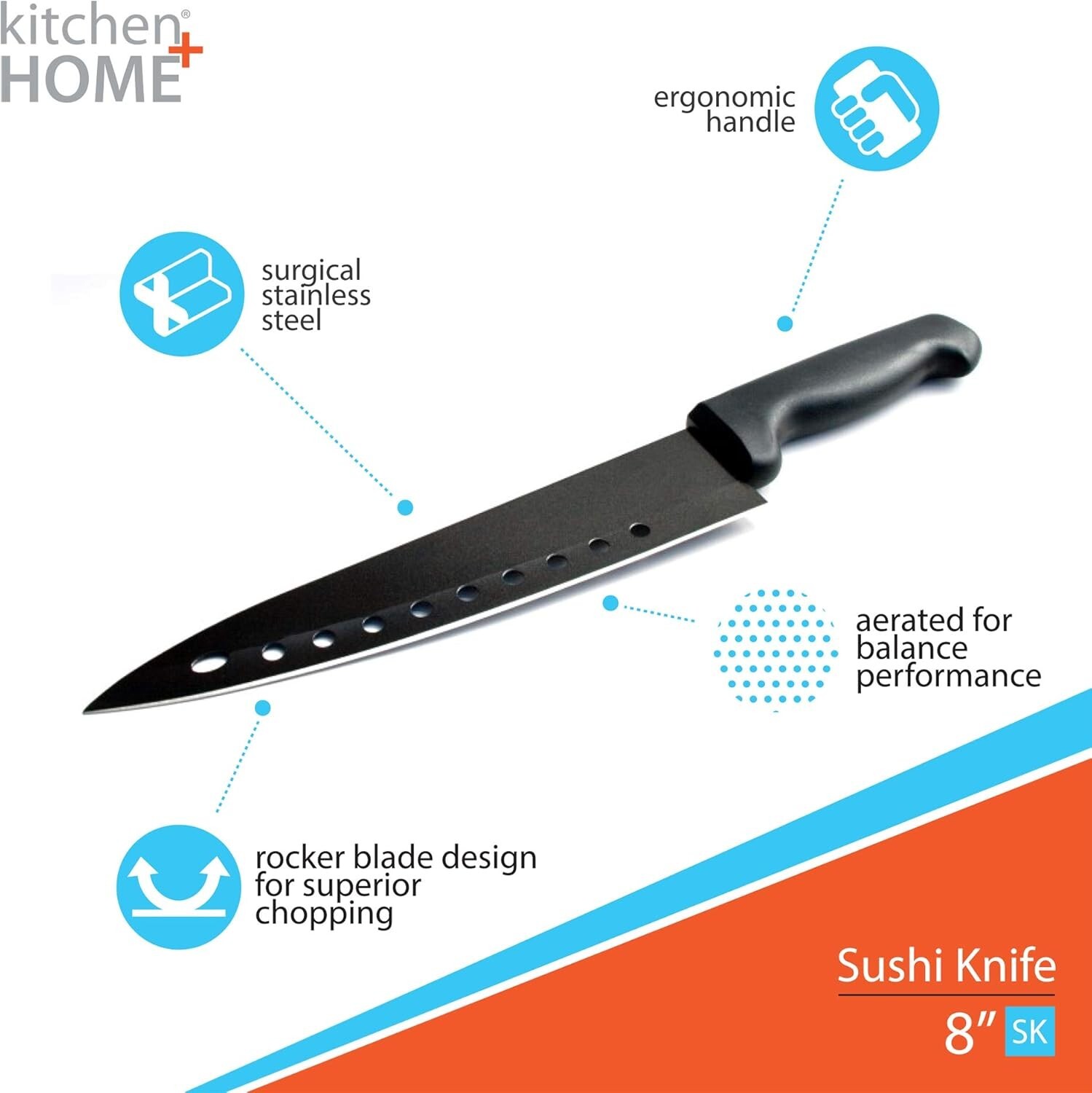 8"Non Stick Chef Sushi Knife - 8” Ultra Sharp Surgical Stainless Steel Serrated