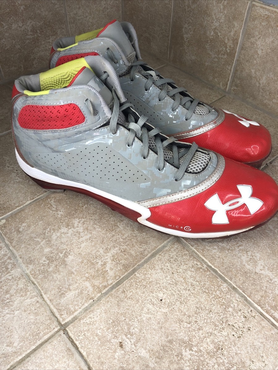 Under Armour MicroG Baseball Metal Cleats 10 Red Gray Lace Up Under Armour Baseball Cleats Men main image 2