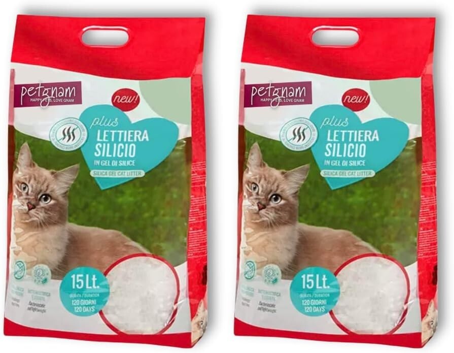 LETTIERA 30 LT AL SILICIO PER GATTI SABBIA GEL DI CRISTALLI PETGNAM 2 SACCHI 15L