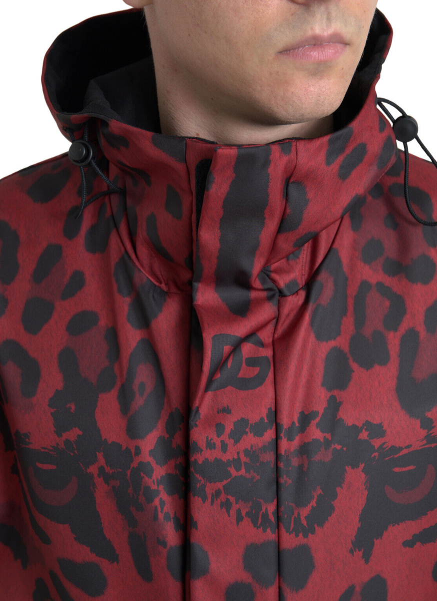 DOLCE & GABBANA Jacket Red Leopard Hooded Rain Coat s. IT54 DOLCE & GABBANA Jacket Red Leopard Hooded Rain Coat s. IT54