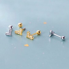 Cute Heart 925 Sterling Silver CZ Screw Back Stud Earrings A1473