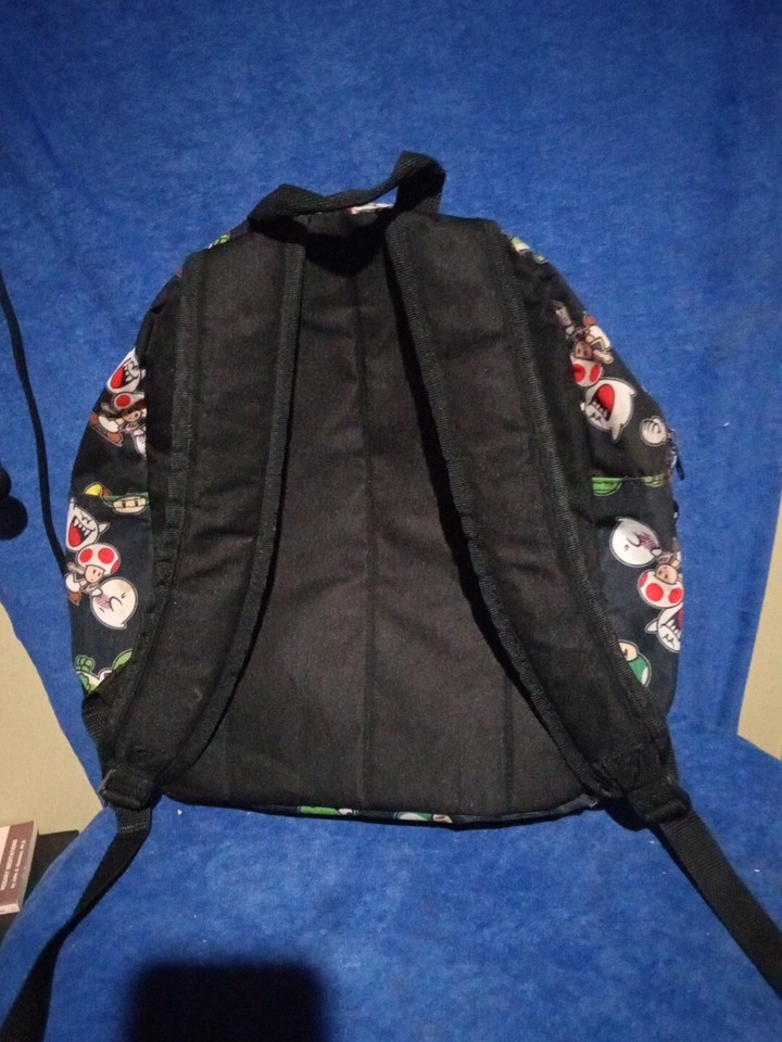 Super Mario Bros Black Backpack Bookbag Black Boo Yoshi Luigi Toad