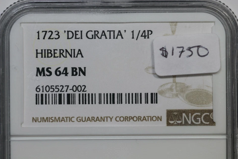 1723 NGC MS 64 BN Wood's Hibernia Farthing Colonial Coin 1/4p - Image 3 of 3