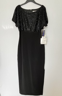 B'zar Black Maxi Evening Dress Size 14  Beaded Sideslip Triacetate Blend  NWT