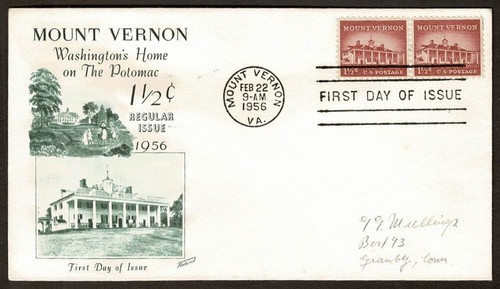 SG27 UNITED STATES 1956 FDC Regular issue 1½ c Mount Vermon - Picture 1 of 2