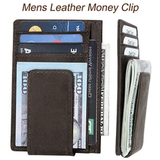 Men Leather Wallet Money Clip Ultra Slim ID Credit Card Holder Front Pocket Mini