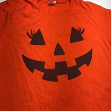 Port  Company Orange Halloween Pumpkin Face Print Short Sleeve T-Shirt Size XL