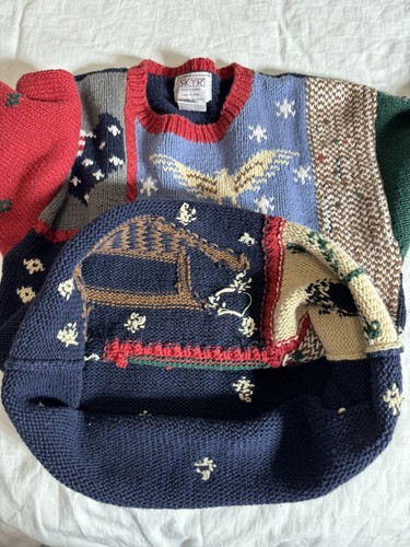Vintage 90’s Hand Knit Embroidered Americana Sweater Folk Country Core Sz M SKYR - Picture 22 of 22
