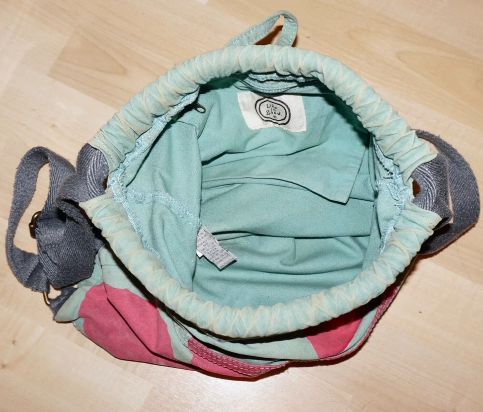 LIFE IS GOOD Aqua-Green & Pink Distressed Cotton Drawstring Backpack *WEAR - Image 3 of 4