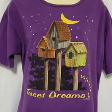 Tweet Dreams VTG Purple Graphic Short Sleeve T Shirt 1986 Single Stitch Wmn's L
