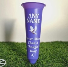 Purple Memorial Flower Vase Grave Spike White Writing Personalised
