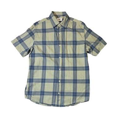 NN07 No Nationality S Small green blue plaid Leon short sleeve button up shirt