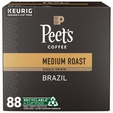 Peet's Coffee, Medium 88 Count Pack of 1 , Single Origin Brazil - 88 K-Cups