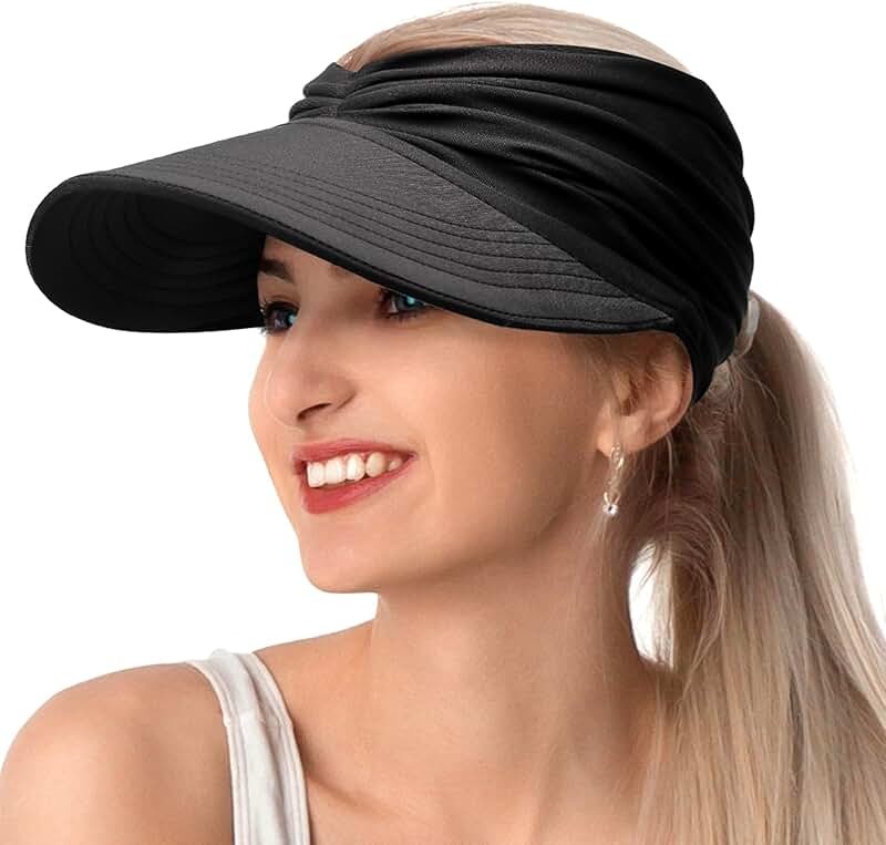 Sun Hats for Women UV Protection Sun Visor Wide Brim Summer Hats w/ Ponytail USA