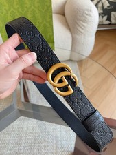 GG Men's Leather Belt GG Buckle Black Leather NEW