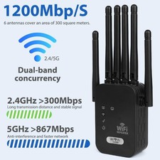 2LAN 1200M WiFi Extender Booster WiFi Booster Range Extender 6 Powerful Antennas