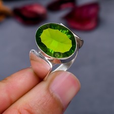 Beautiful 925 Sterling Silver Elegant Oval Peridot Concave Gemstone Ring Gifts