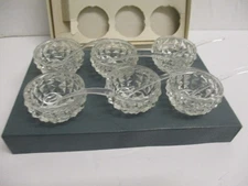 Vintage Set of 6 Open Glass Salt Cellars With 6 Plastic Spoons in Original Box