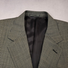 Canali Sport Coat Men 44L EU 54 Wool Houndstooth 3 Btn Black White - Blue Label