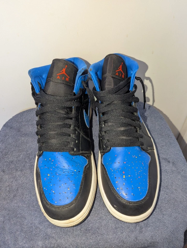 Nike Air Jordan 1 Mid Royal Paint Splatter 2018 Size 9.5 554724-048 Sneakers - Image 2 of 4