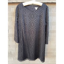 J Crew Black Lace Eyelet Dress with See-Through Sleeves- Size 14