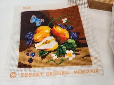 Lot/3 Vtg Sunset Designs 1979 Needlepoint Canvases Fruit Designs-5" Finished