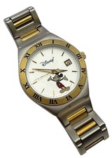 Disney Mickey Mouse Watch Two Tone Men  s Bracelet DIS 08010 New Battery Date
