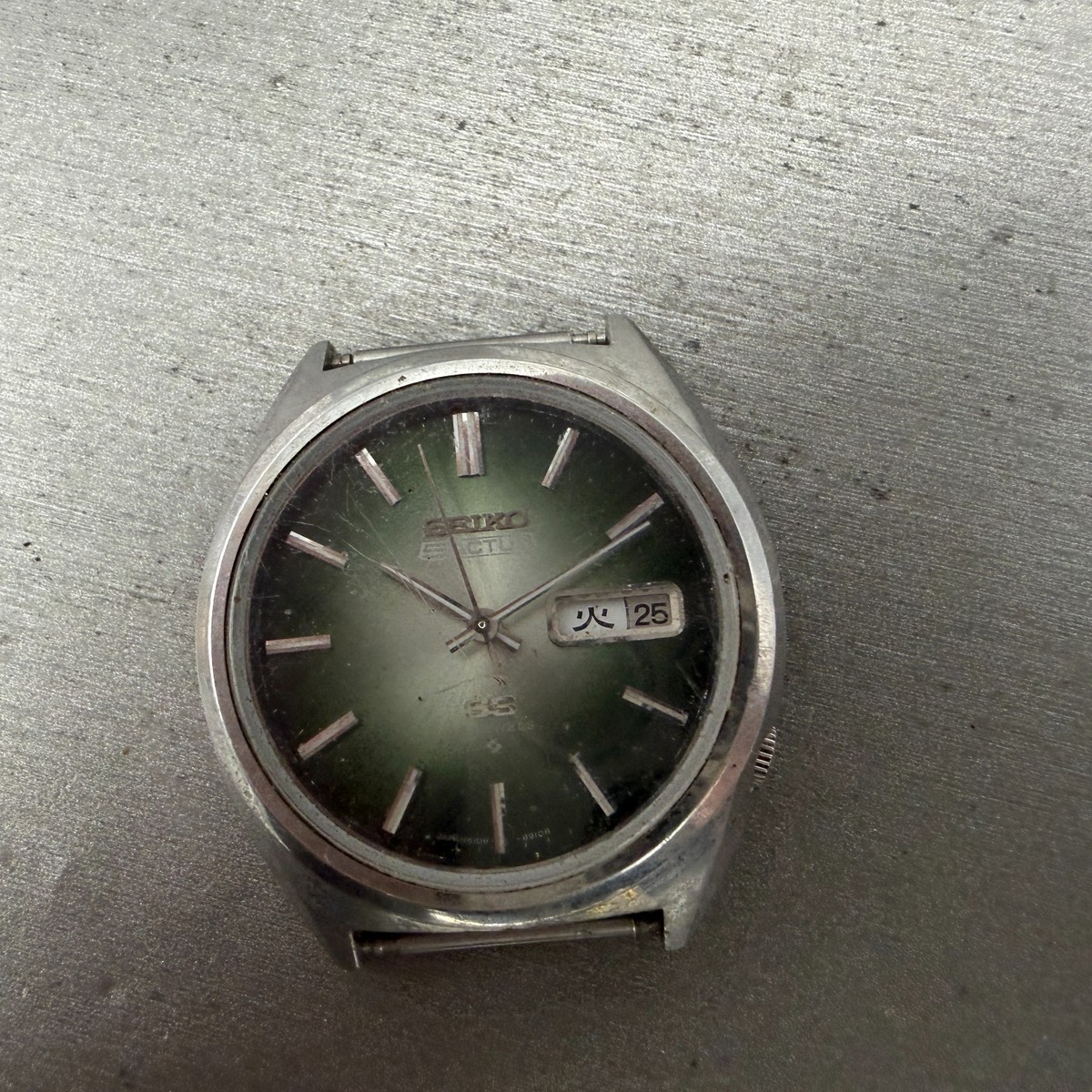 Seiko 5 Actus SS Watch Men 38mm Green Dial Silver Tone Daydate