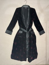 Victoria's Secret Black Pink Red Floral Velvet Robe Luxury Satin Lined Sz S