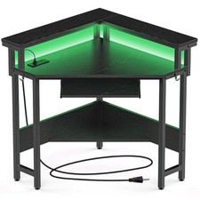 Conner Desk Home Office Computer Desk for Small Space with LED Lights Gaming ...