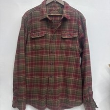 Orvis Flannel Shirt Jacket Men's Red Grn Plaid Thick HeavyWeight Rugged Size XL