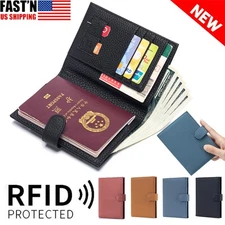 RFID Blocking Genuine Leather Passport Travel Wallet ID Card Holder Cover Case