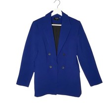 T Tahari Jacket Womens 8 Blue Double-Breasted Open Blazer Career Business NEW